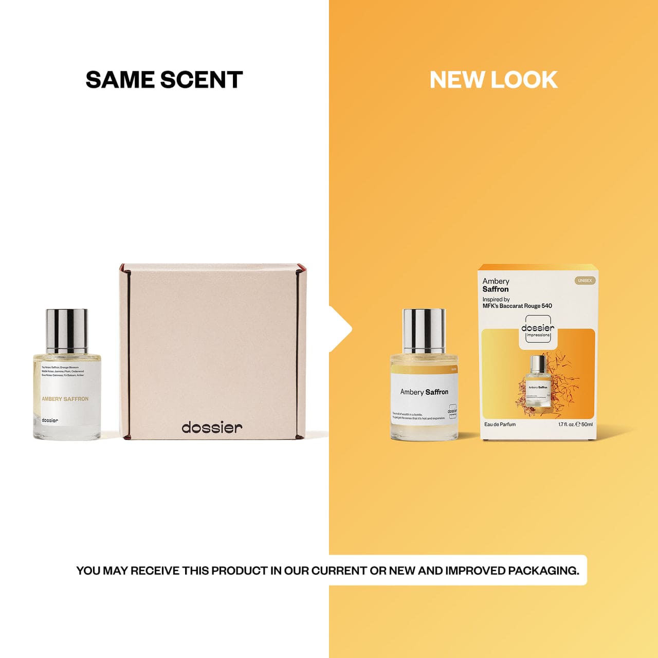 Dossier - Ambery Saffron - Inspired by Baccarat Rouge 540 - Unisex EDP | 1.7 fl oz (50ml) - Dossier Ambery Saffron Eau de Parfum Unisex - Saffron Perfume - Long-Lasting, Vegan & Paraben-Free
